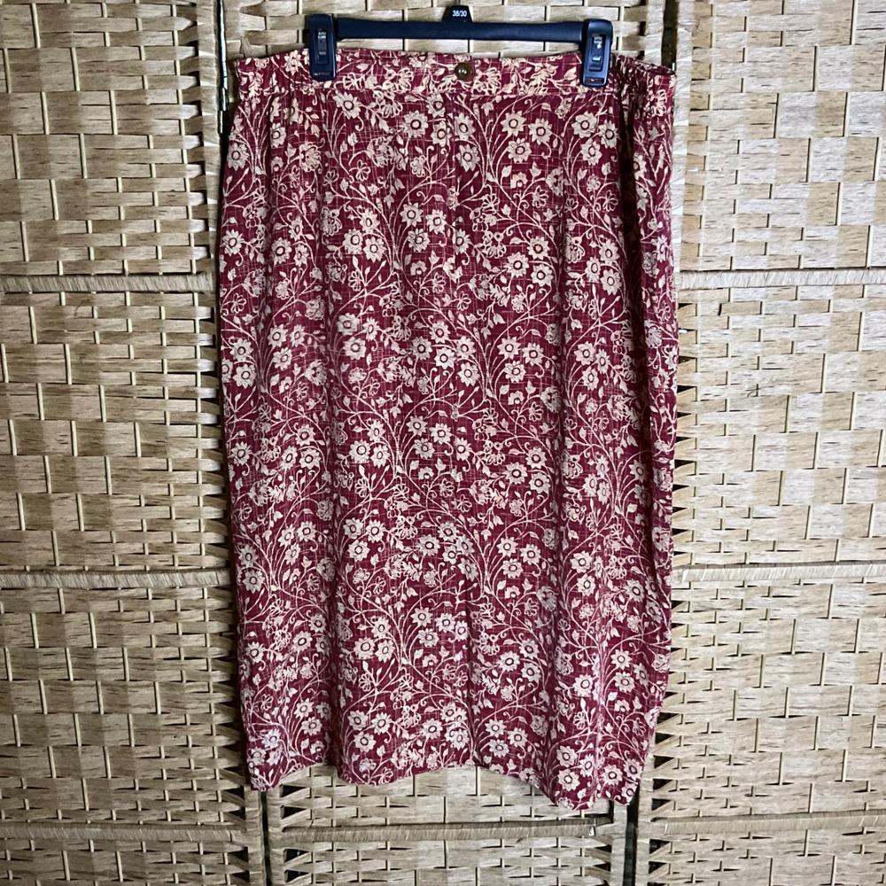 Burgundy Floral Print Midi Skirt‎ Vintage Style Cottagecore Women's Skirt - Picture 2 of 6